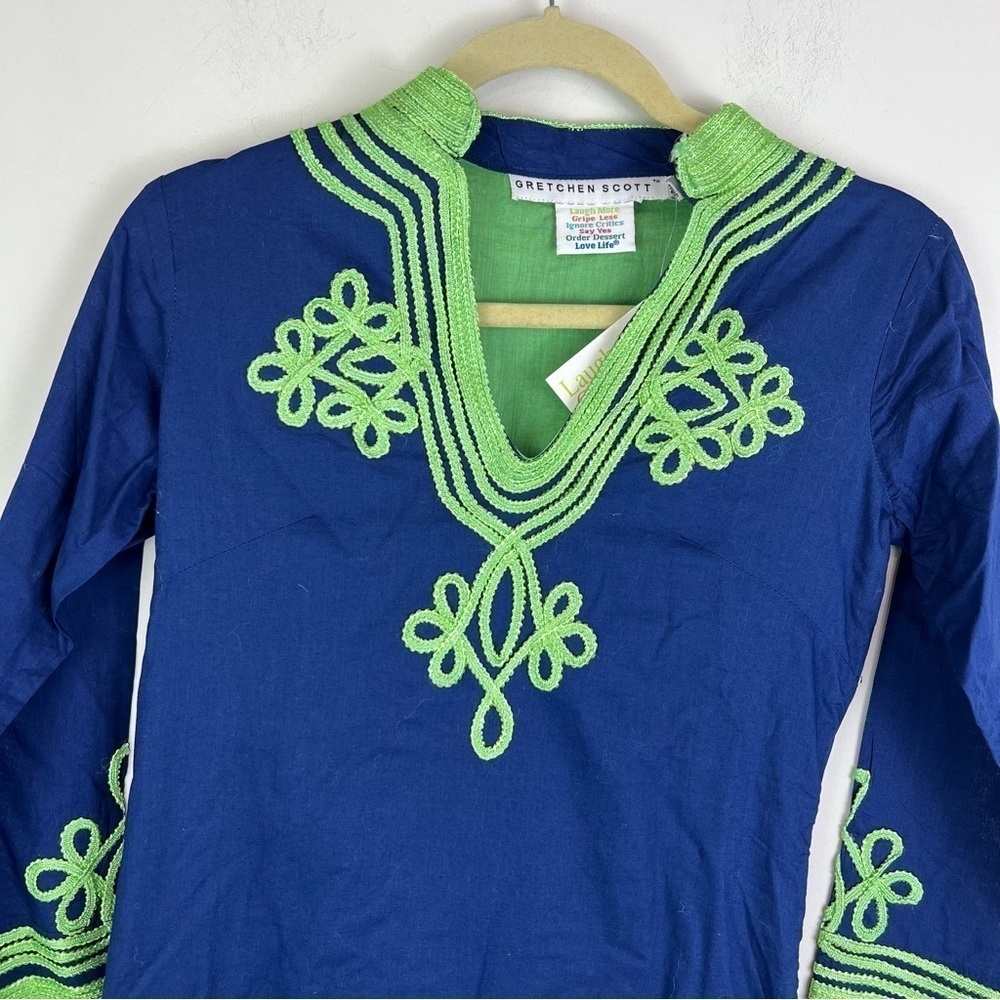 Gretchen Scott Dress womens XS Navy and Kelly Green Trim Tunic Dress - Picture 4 of 10
